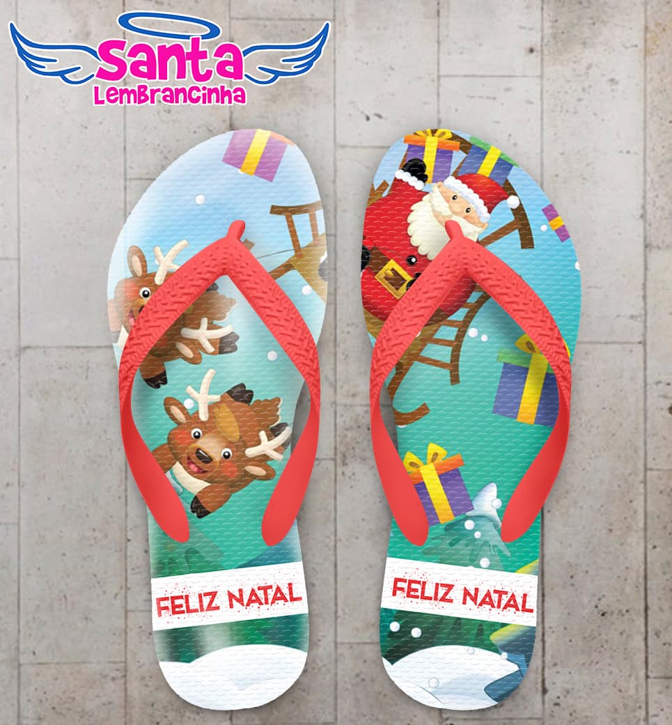 Chinelo Natal Papai Noel no Trenó Personalizado COD 5668