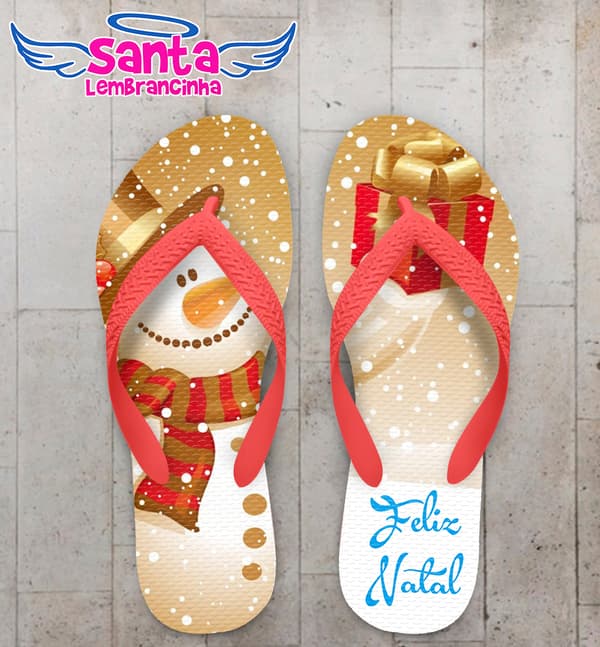 Chinelo Natal Boneco de Neve com Chapéu Personalizado COD 5676