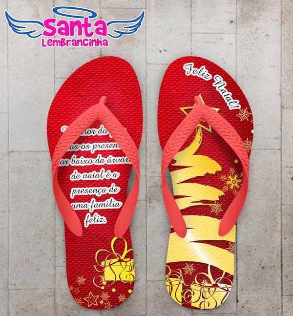 Chinelo Natal Fundo Vermelho com Escrita Personalizado COD 5678