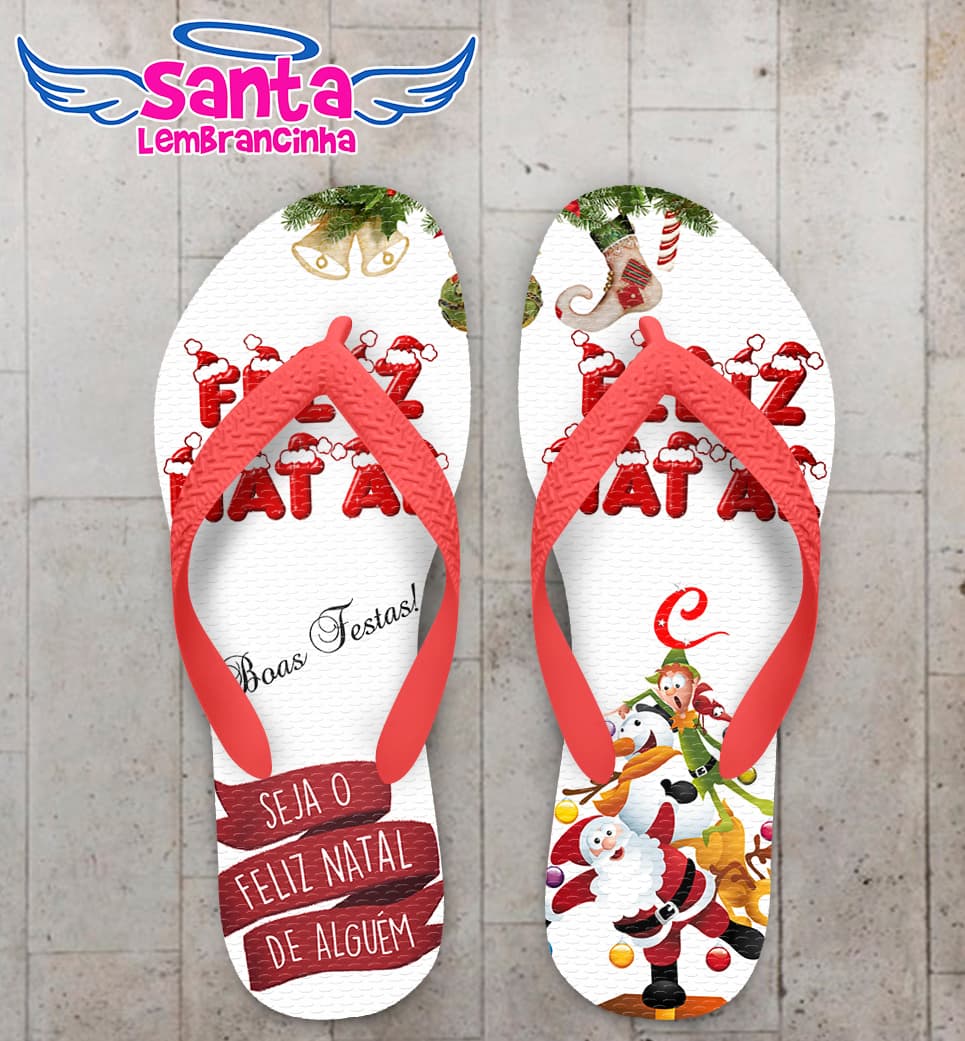 Chinelo Natal Boneco de neve e Papai Noel Personalizado COD 5683