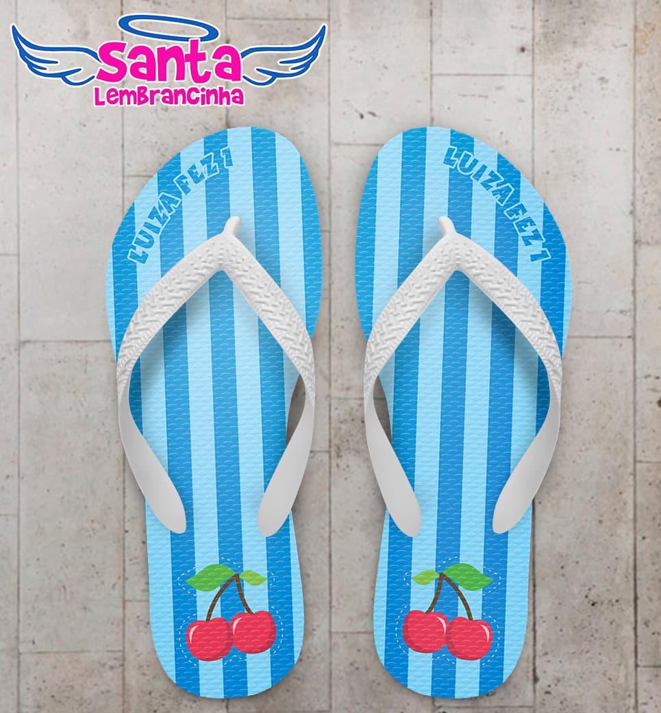 Chinelo Aniversário Cereja com Fundo Listrado Personalizado COD 5414