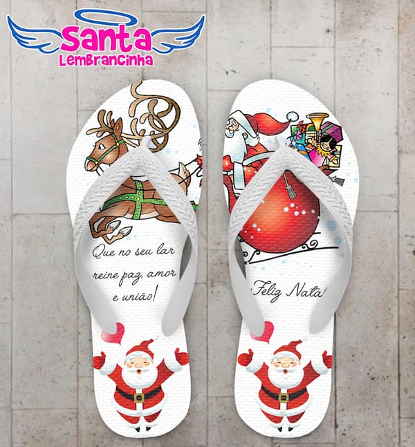 Chinelo Natal Papai Noel Fundo Branco Personalizado COD 5681