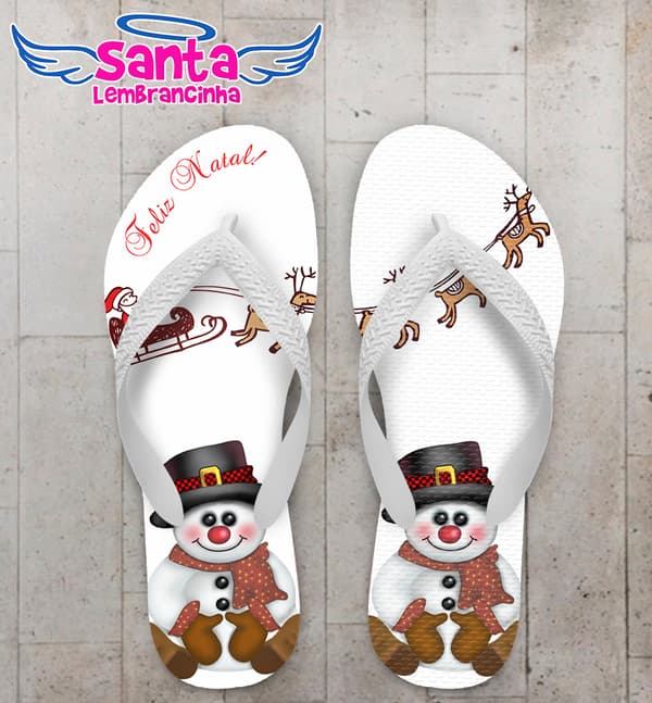 Chinelo Natal Boneco de neve Fundo Branco Personalizado COD 5682