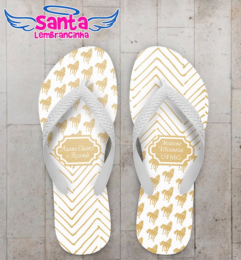 Chinelo Formatura Medicina Veterinária Cavalos com Fundo Chevron COD 5835