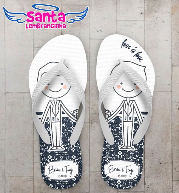 Chinelo Casamento LGBT Noivinhos Fundo Azul e Branco COD 5725