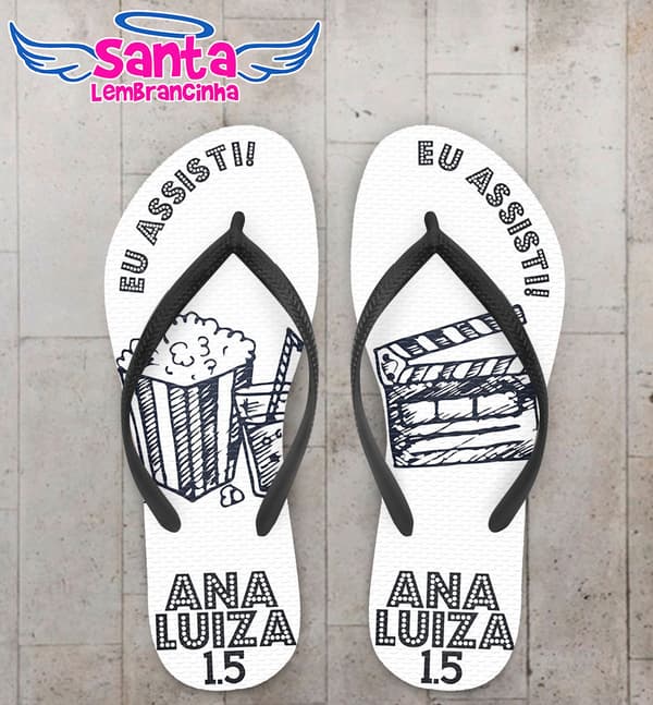 Chinelo Debutante 15 Anos Cinema, Preto e Branco Personalizado COD 5403