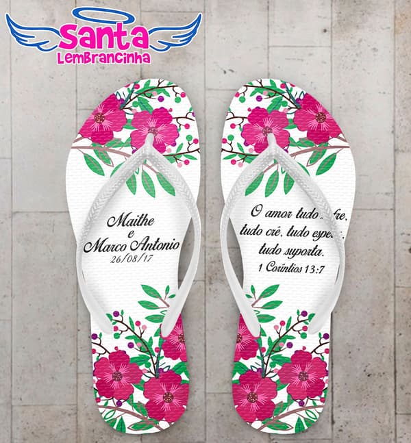 Chinelo Casamento Rosas com Texto Personalizado COD 5367