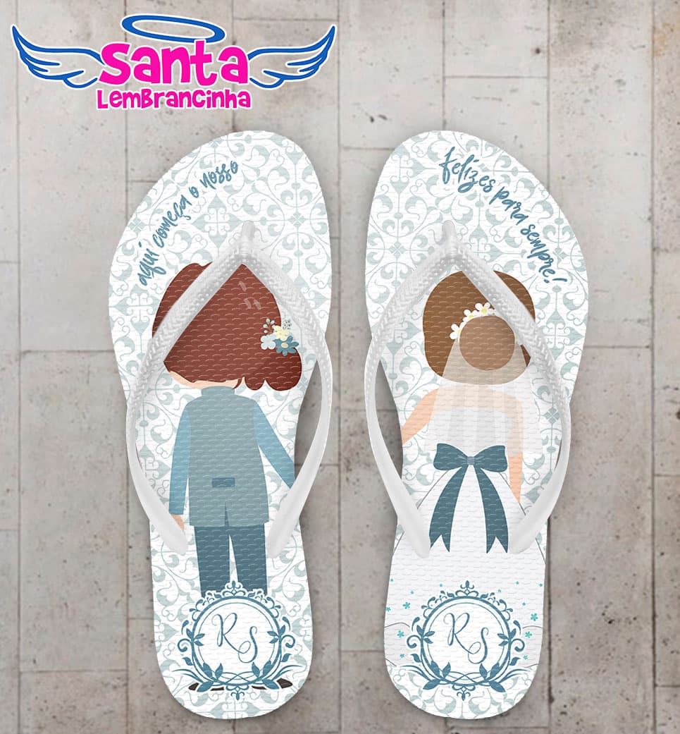 Chinelo Casamento LGBT Noivinhas Arabesco e Monograma COD 5726