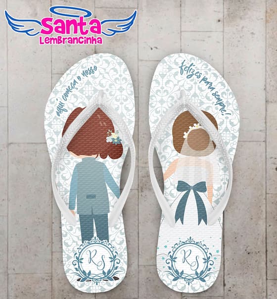 Chinelo Casamento LGBT Noivinhas Arabesco e Monograma COD 5726