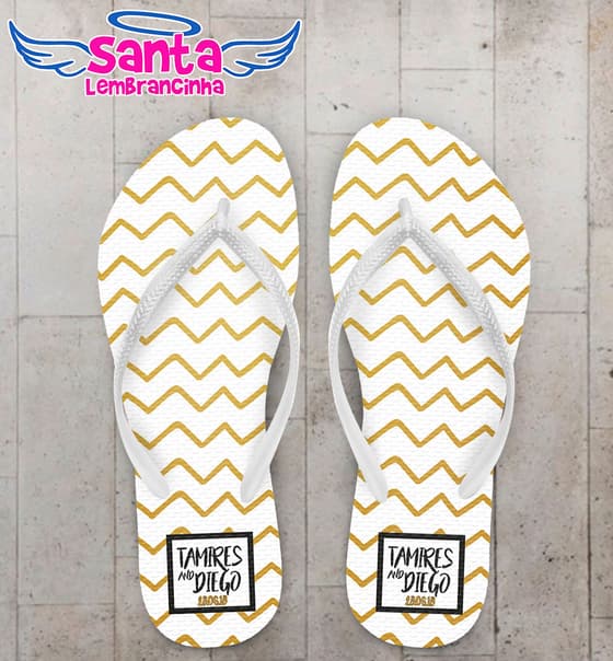 Chinelo Casamento Chevron com Fundo Branco Personalizado COD 5363