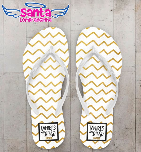 Chinelo Casamento Chevron com Fundo Branco Personalizado COD 5363