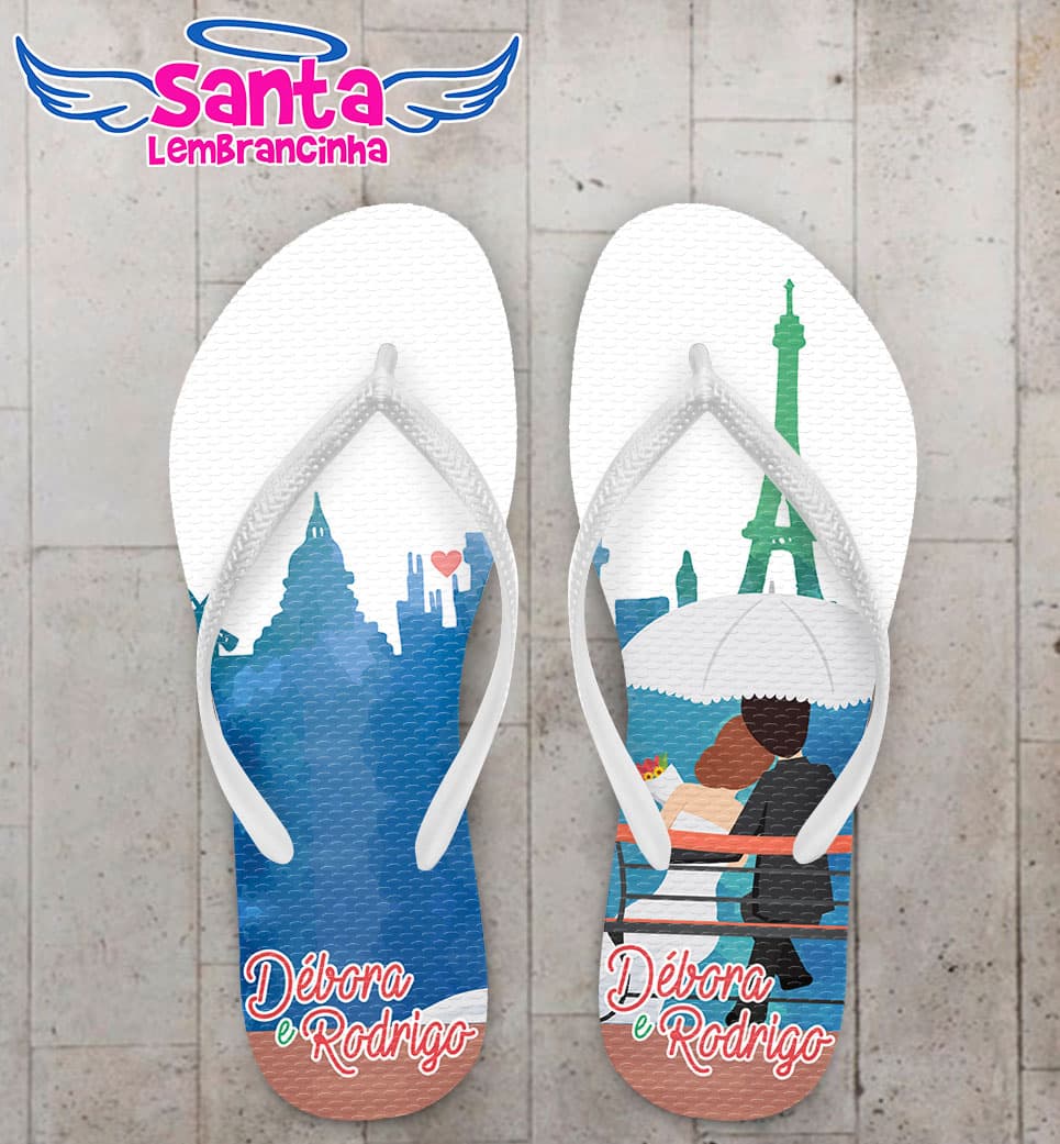 Chinelo Casamento Noivinhos, Torre Eiffel Personalizado COD 5356