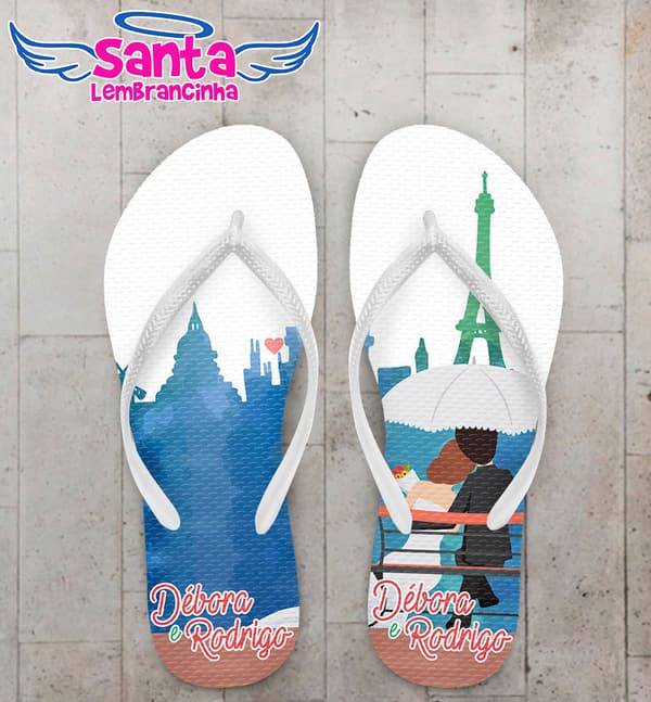 Chinelo Casamento Noivinhos, Torre Eiffel Personalizado COD 5356