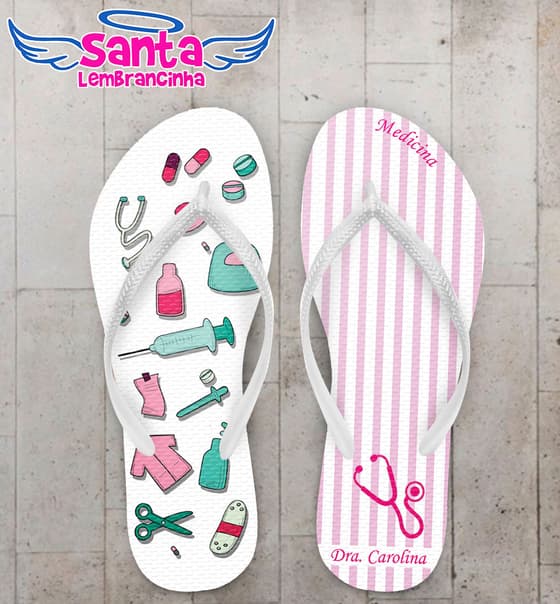 Chinelo Formatura Medicina Caricatura Listrado com Arabesco COD 5812