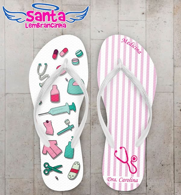 Chinelo Formatura Medicina Caricatura Listrado com Arabesco COD 5812