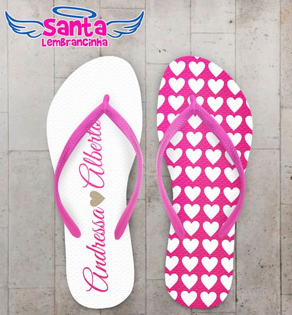 Chinelo Casamento Corações Personalizado COD 5352