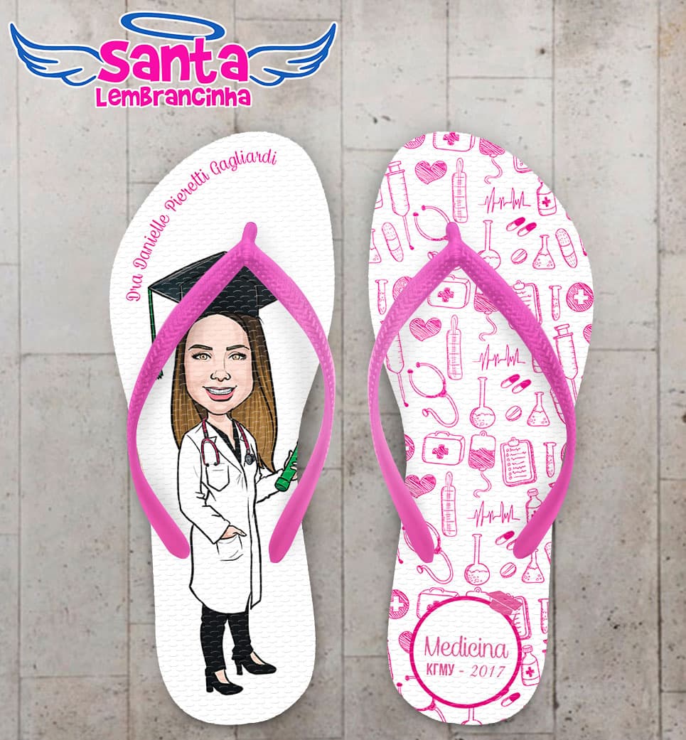 Chinelo Formatura Medicina Caricatura com Ícones e Brasão COD 5813