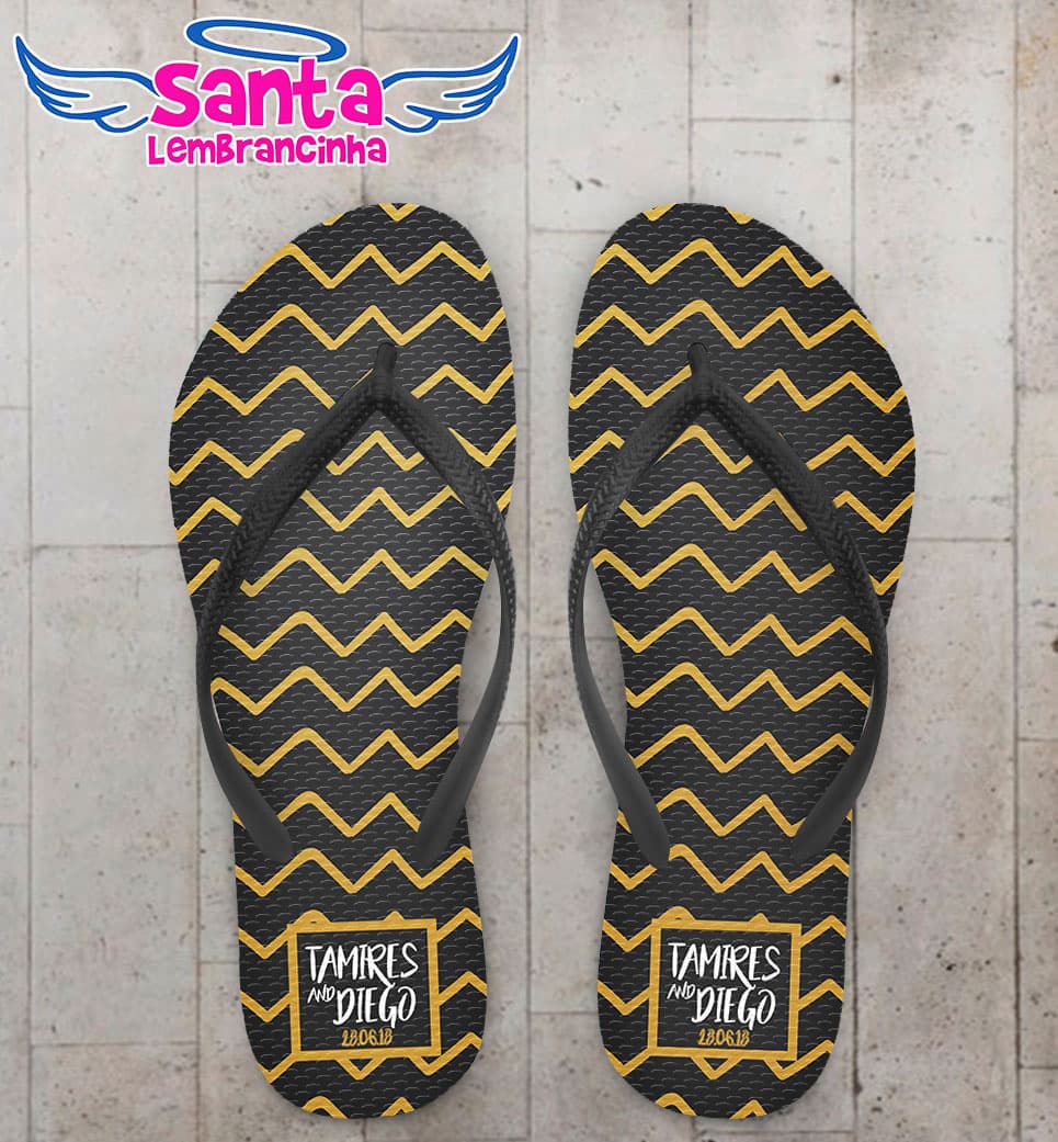Chinelo Casamento Chevron com Fundo Preto Personalizado COD 5364