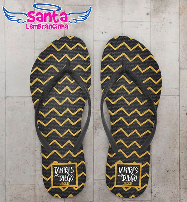 Chinelo Casamento Chevron com Fundo Preto Personalizado COD 5364
