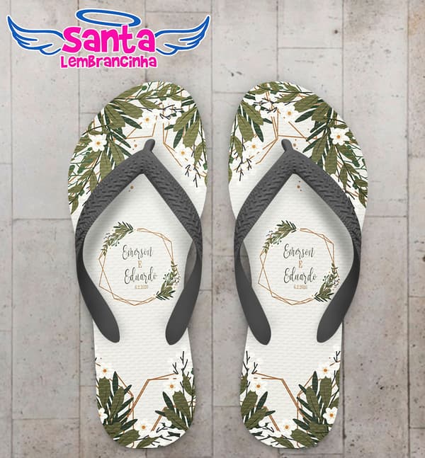 Chinelo Casamento LGBT Flores com Brasão COD 5723