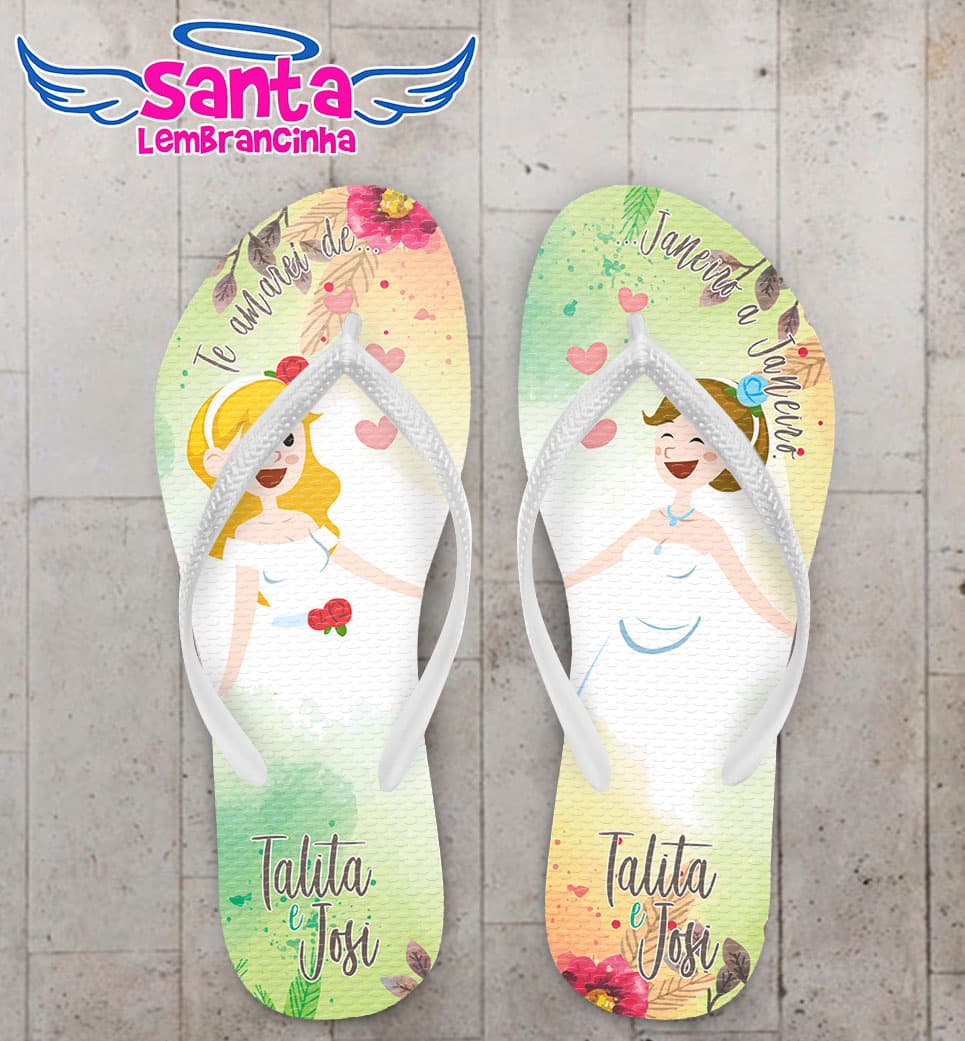 Chinelo Casamento LGBT Noivinhas com Fundo de Flores COD 5722