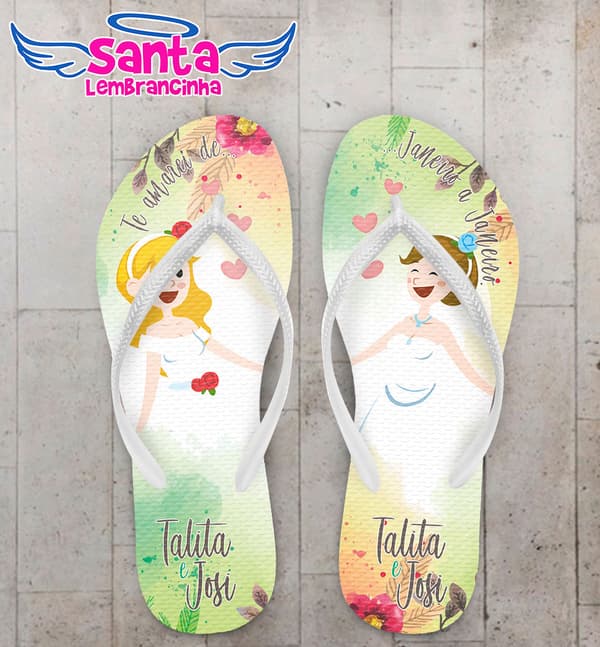 Chinelo Casamento LGBT Noivinhas com Fundo de Flores COD 5722