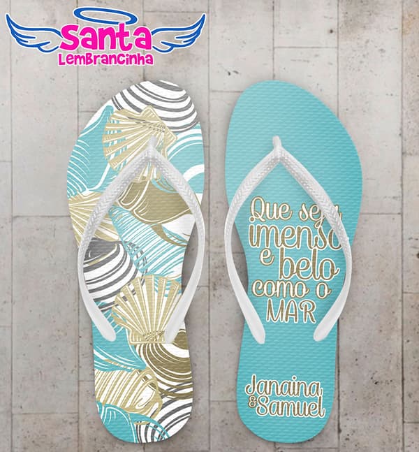 Chinelo Casamento Conchas com Texto Personalizado COD 5365