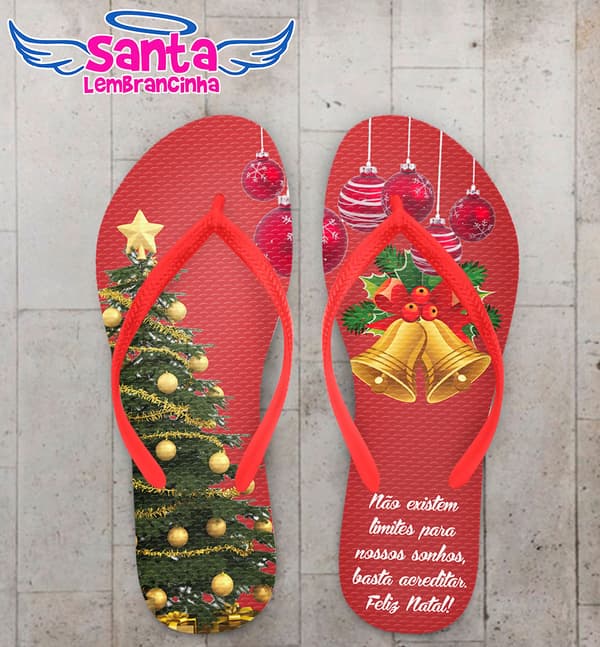 Chinelo Natal Árvore e Sino Natalino Personalizado COD 5680