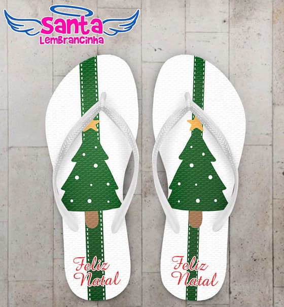 Chinelo Natal Fundo Branco com Árvore de Natal Personalizado COD 5663