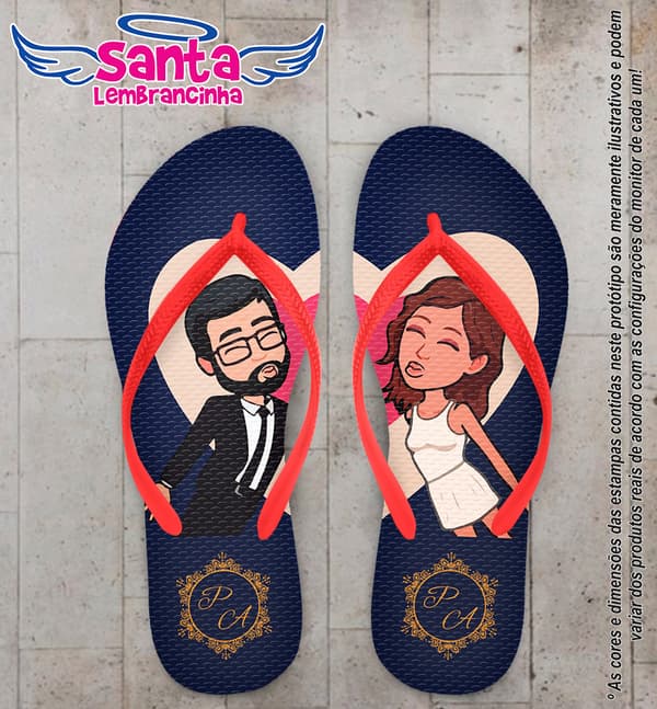 Chinelo Casamento Noivinhos com Corações e Monograma COD 5981