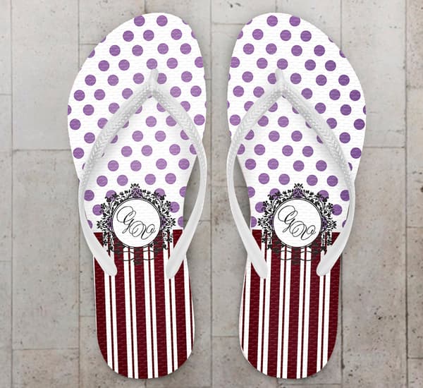 Chinelo Casamento Listrado com Bolinhas e Monograma COD 5989