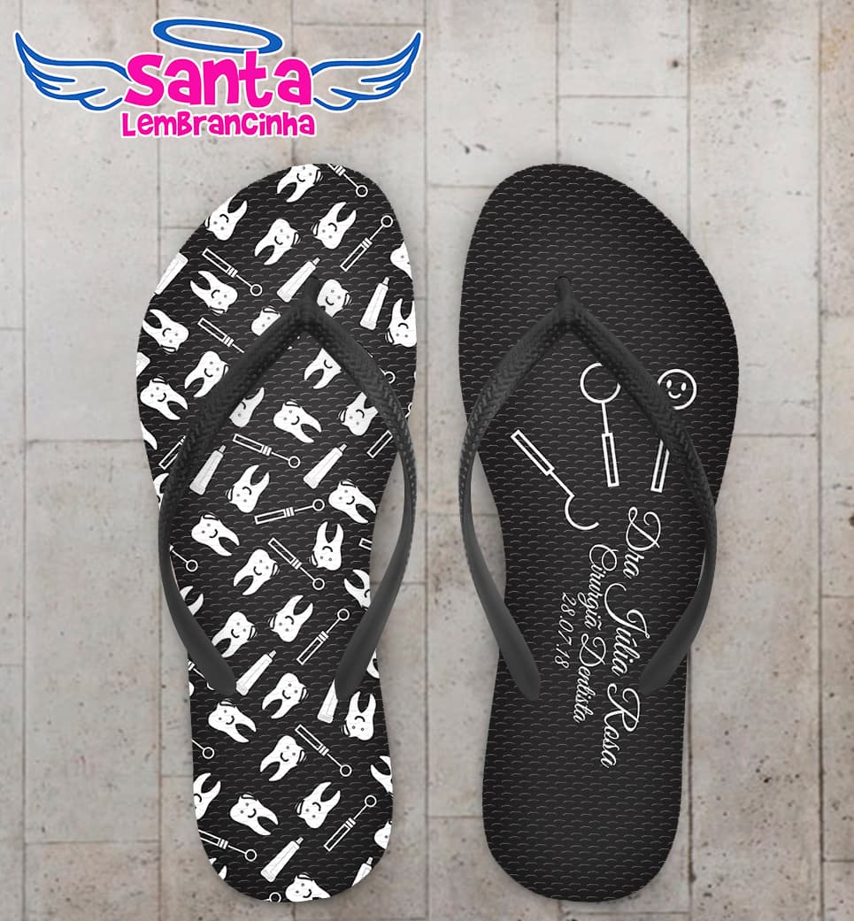 Chinelo Formatura Odonto Fundo Preto com Dentes COD 6020