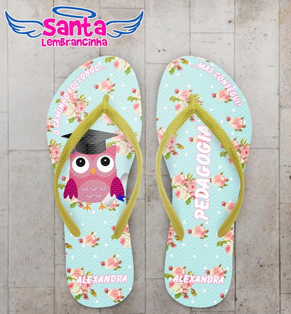 Chinelo Formatura Pedagogia Flores com Coruja COD 6082