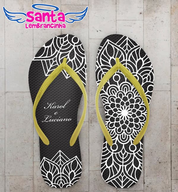 Chinelo Casamento Fundo Preto com Mandala COD 5984