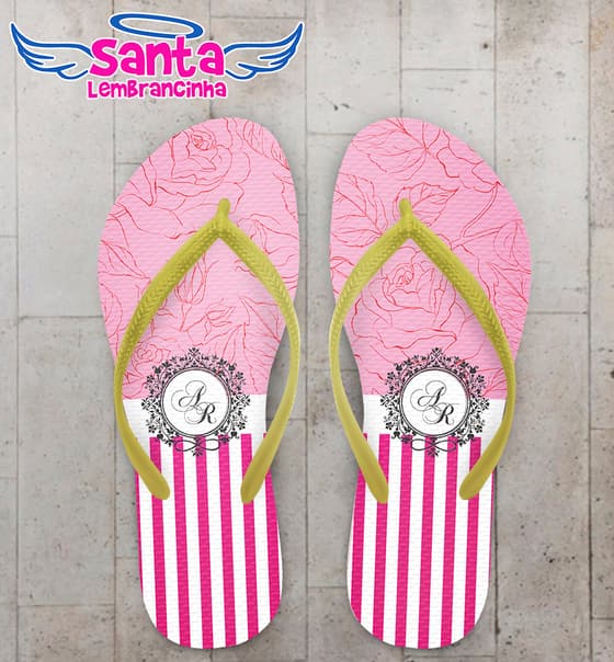 Chinelo Casamento Listrado com Flores e Monograma COD 5988