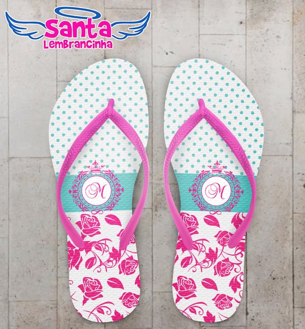 Chinelo 15 Anos Listrado com Bolinhas e Monograma COD 6011