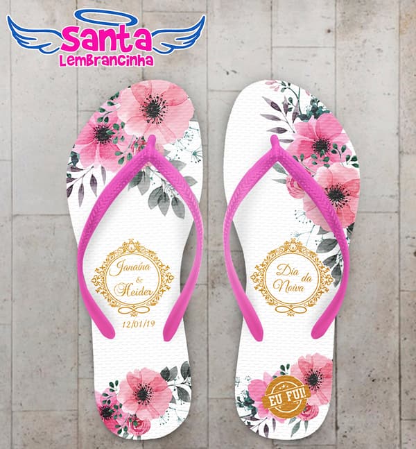 Chinelo Casamento Rosas com Monograma COD 5979