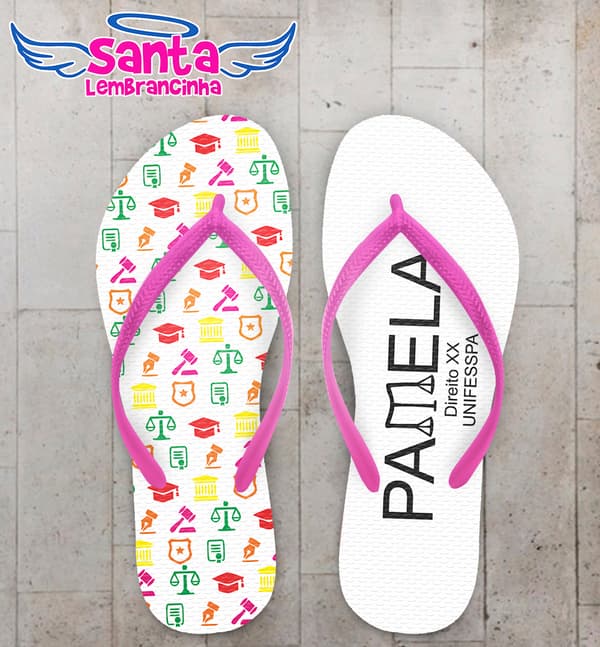 Chinelo Formatura Direito Fundo Branco com Icones COD 6016