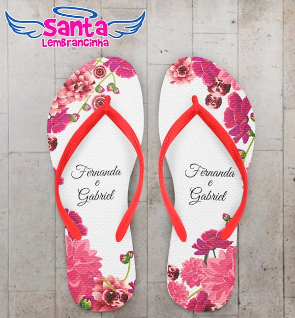 Chinelo Casamento Fundo Branco com Rosas COD 5992