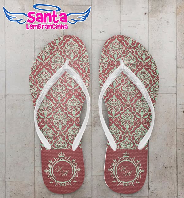 Chinelo Casamento Fundo Branco com Rosas COD 5993