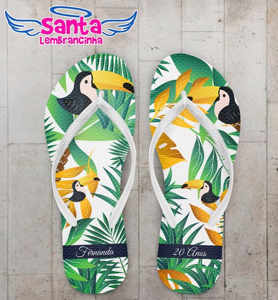 Chinelo Aniversario Personalizado Tucano Fundo Floral COD 6012
