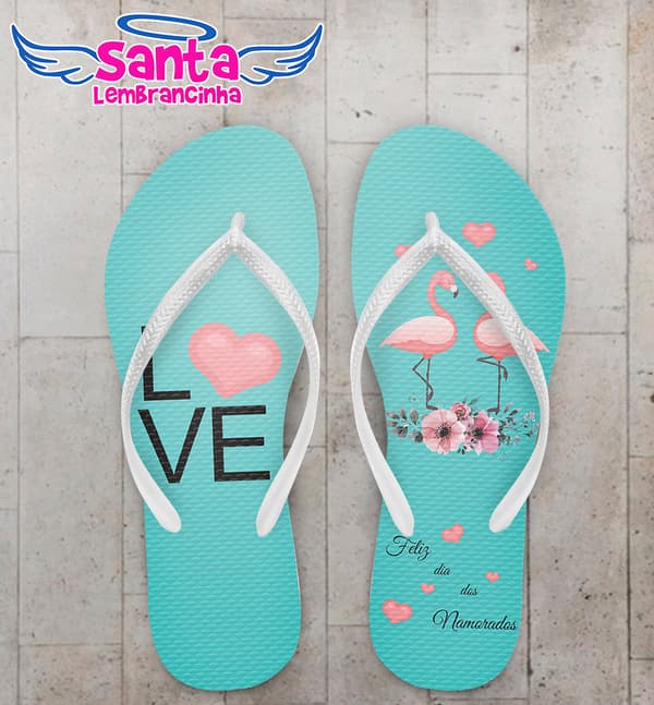 Chinelo Dia dos Namorados Flamingo com Fundo Tiffany COD 6027