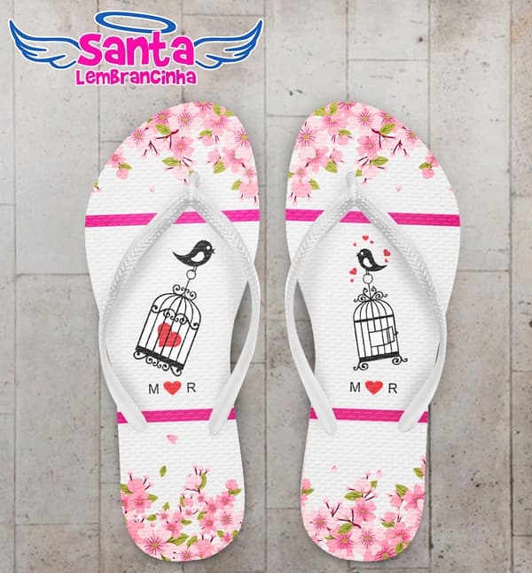 Chinelo Casamento Flores com Pássaros COD 6028