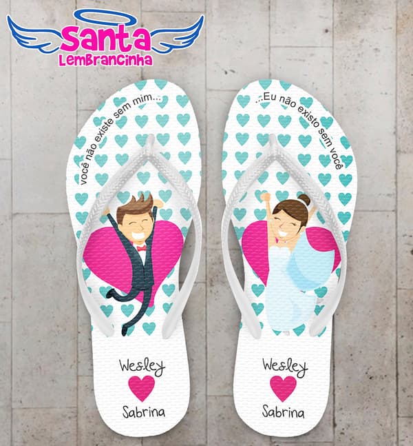 Chinelo Casamento Noivinhos com Corações COD 6046