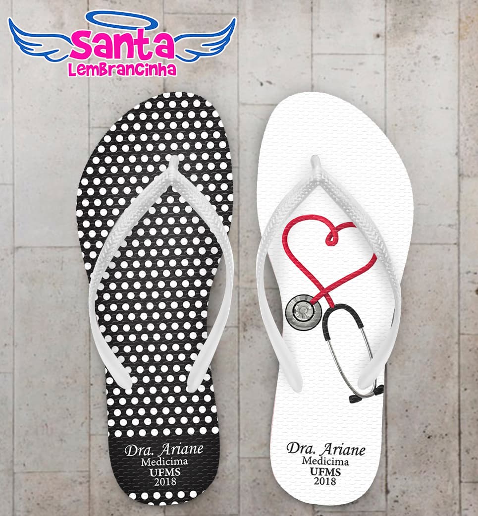 Chinelo Formatura Medicina Esteto com Fundo de Bolinhas COD 6092