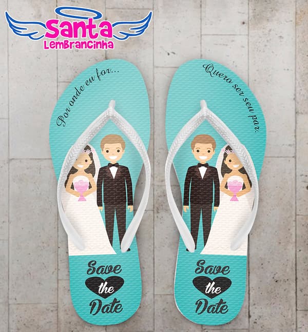 Chinelo Casamento Noivinhos Fundo Tiffany COD 5983