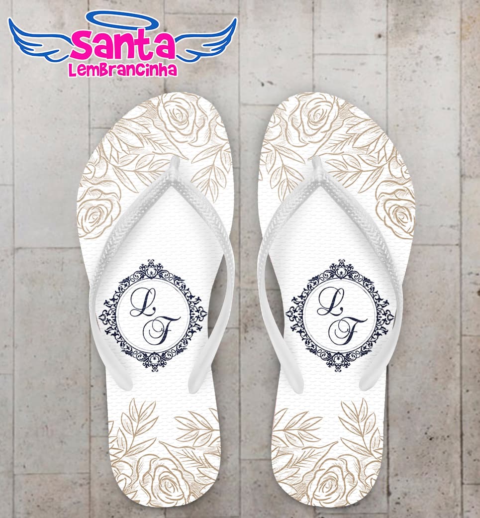 Chinelo Casamento Flores com Monogramas COD 5986