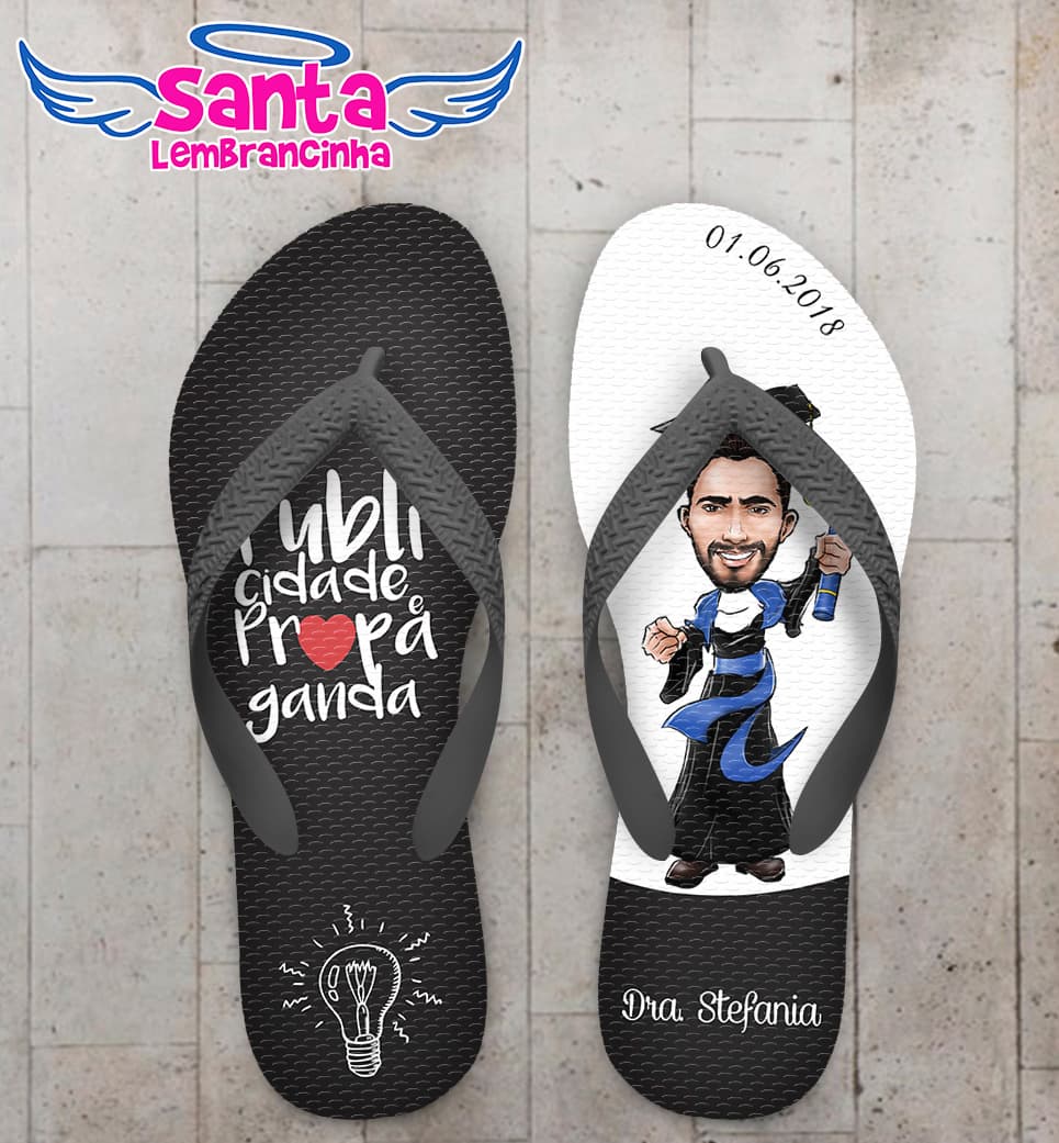 Chinelo Formatura Publicidade e Propaganda Preto e Branco com Caricatura COD 6021