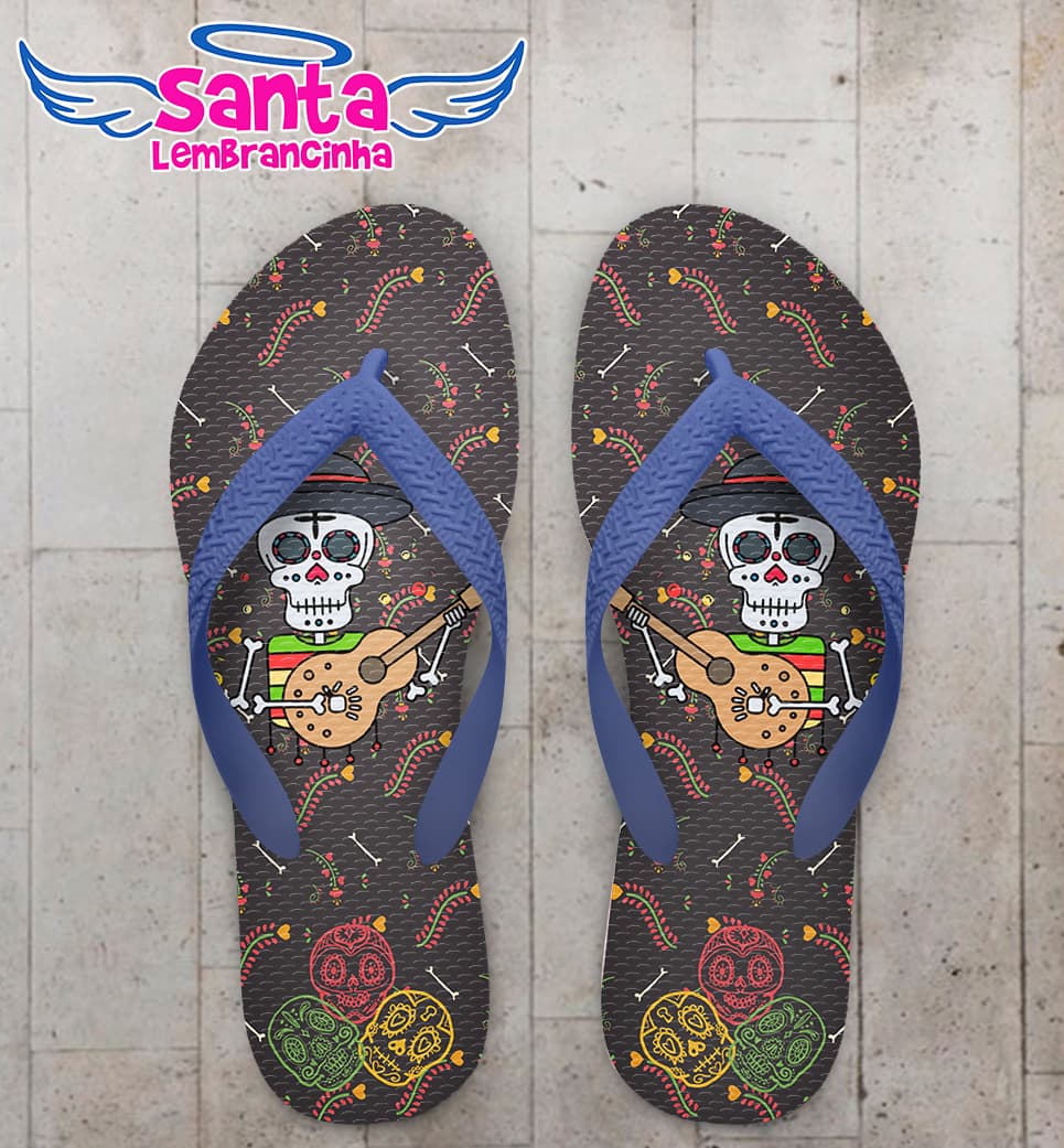 Chinelo Aniversario Caveira Mexicana com Violão COD 6075
