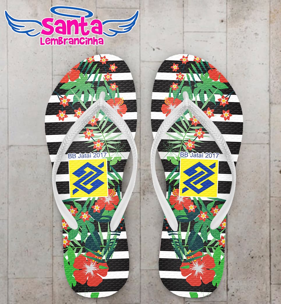 Chinelo Personalizado Banco do Brasil Listrado com Flores COD 5913